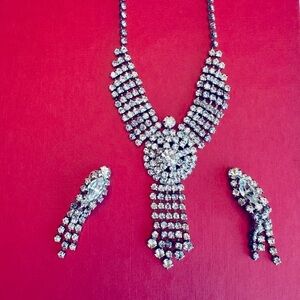 Vintage earrings and necklace set rhinestone statement jewelry